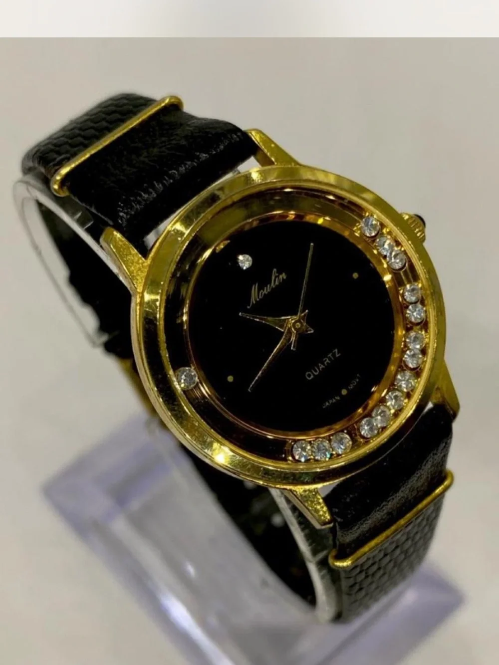 Designer ^^^ Gold-Tone  ***Midnight Black  *** Iced Crystal Ladies Watch ***